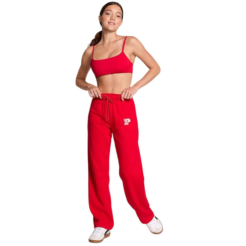 Victoria's Secret Pink Vermillion Red Straight Leg Fleece Joggers, Size Large